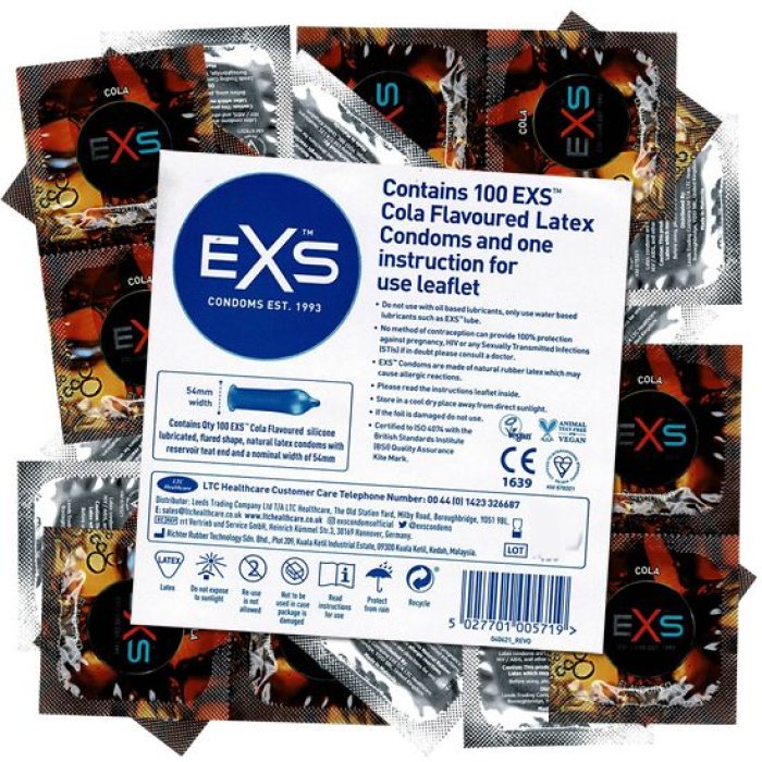 Prezervative cu Aroma si Gust de COLA, EXS, 100 buc. - culoare si material