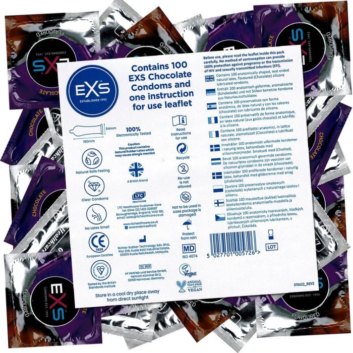 Prezervative cu Aroma si Gust de Ciocolata, EXS, 100 buc. - culoare si material