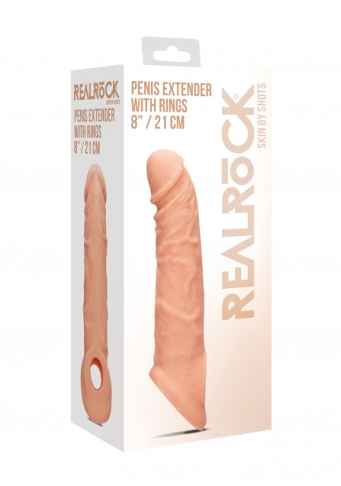 Prelungitor Penis Realrock "Penis Extender With Rings" 23 cm - Natural - vedere frontala