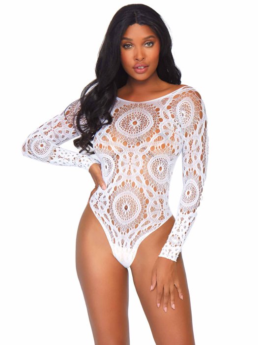 Body Dantela Leg Avenue - Alb