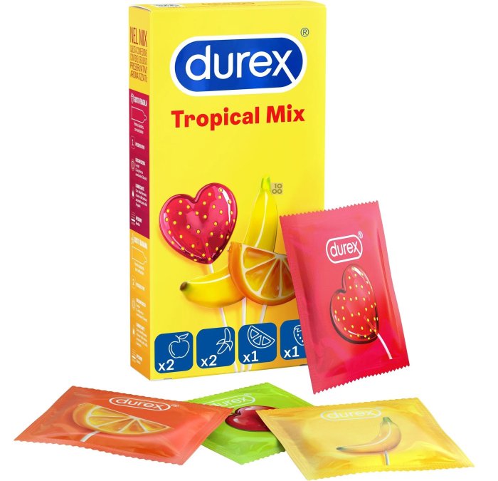 Prezervative cu Arome de Fructe Durex "Tropical Mix Pleasure Fruits" 6 Bucati