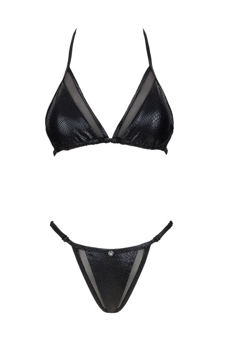 Set bikini si sutien, Obsessive, Punta Negra, negru, animal print sarpe, lucios# - culoare si material