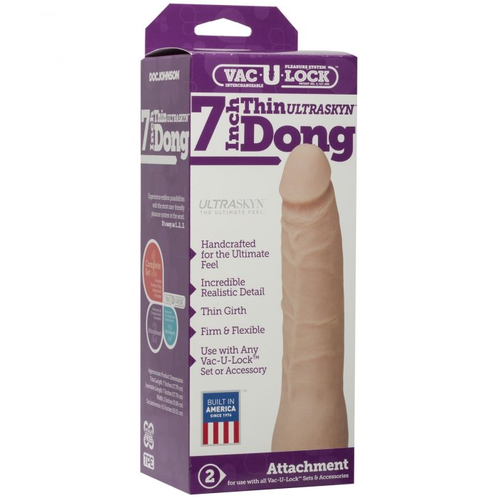 Dildo StrapOn Doc Johnson Vac-U-Lock 7" UR3 Thin Dong White - detaliu ambalaj