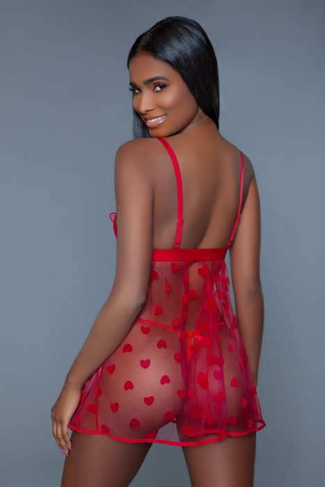 Set Valentina Babydoll si Bikini Be Wicked - Rosu - dimensiuni complete