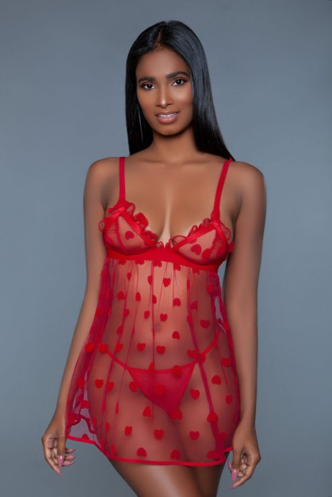 Set Valentina Babydoll si Bikini Be Wicked - Rosu - vedere laterala