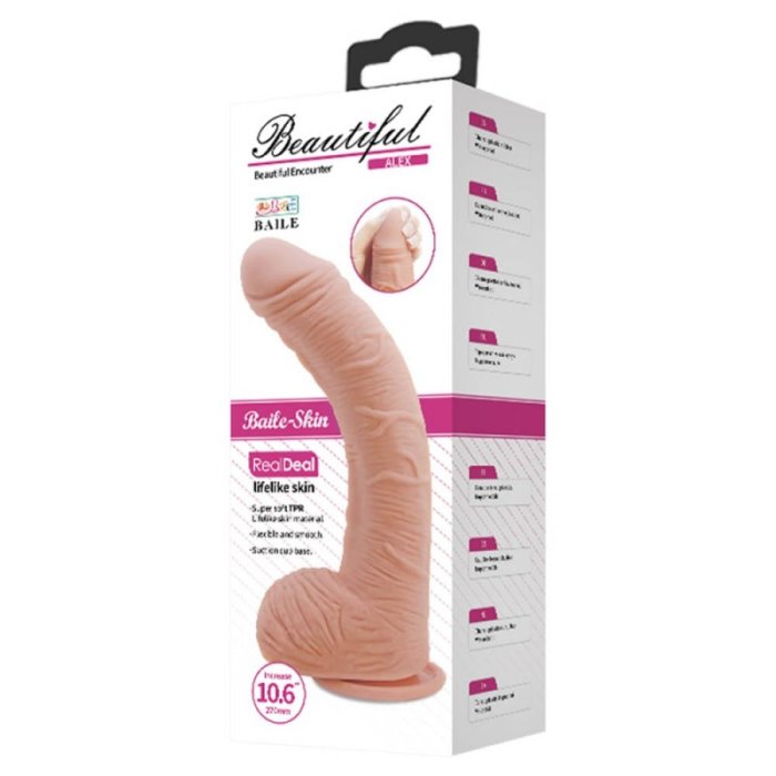 Dildo XXL Realistic pentru stimularea punctul G, cu scrot si ventuza, Beautiful Alex, [ 28cm x 5 cm ] - vedere frontala