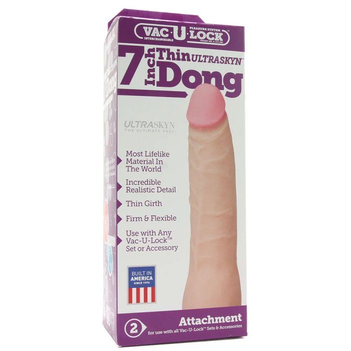Dildo StrapOn Doc Johnson Vac-U-Lock 7" UR3 Thin Dong White - vedere de ansamblu