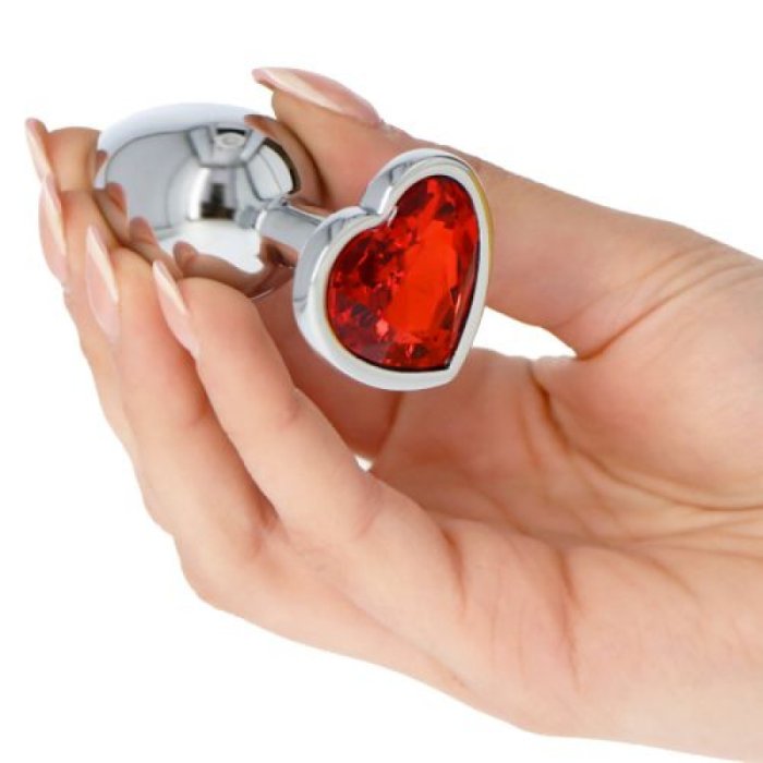 Butt Plug Anal Toyz4Lovers "Red Heart Jewel" 6 cm - Argintiu - dimensiuni complete