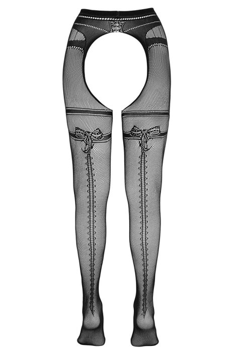 Dresuri tip plasa, fara crotch, Cottelli LEGWEAR, decupat in zona intima, cu model, negru# - detaliu finisaj