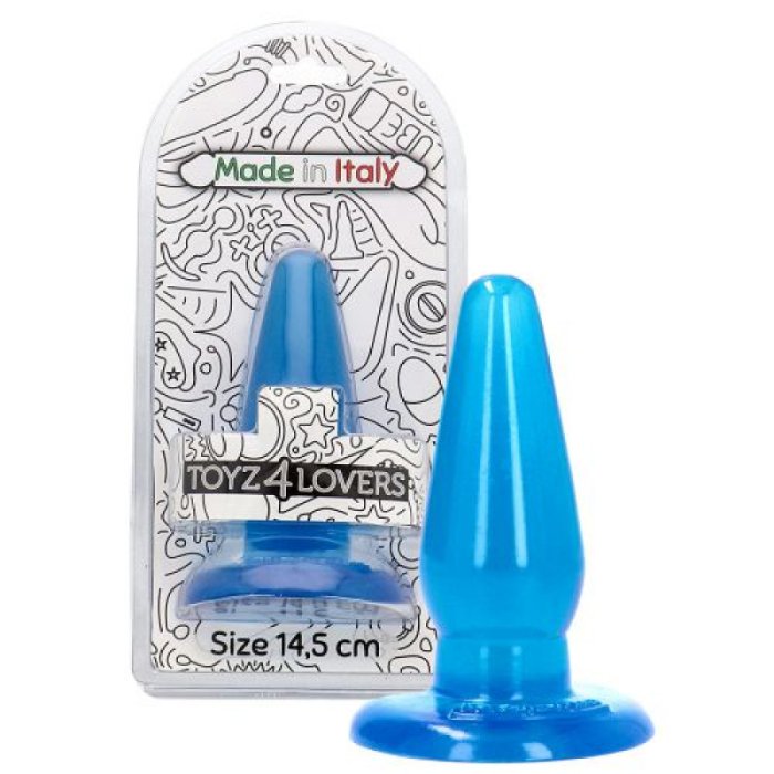 Butt Plug Toyz4Lovers "Ivo Transparent" 14,5 cm - Albastru - vedere frontala