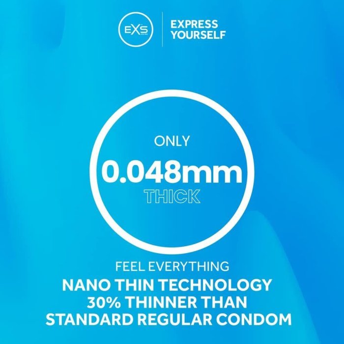 Prezervative EXS Nano Thin, detaliu ambalaj individual brand EXS