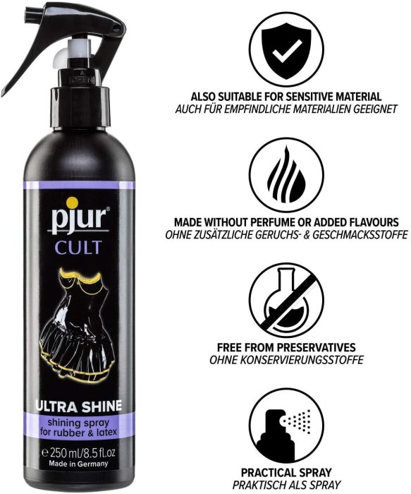 Spray pentru luciu imbracaminte Latex, Pjur Cult Ultra Shine, 250 ml - culoare si material