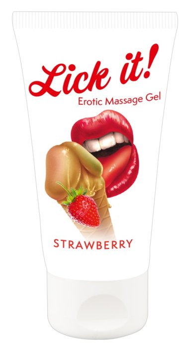Lubrifiant gel de masaj Lick It Strawberry, Aroma Capsuni , 50ml - vedere frontala