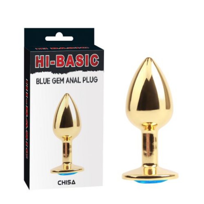 Butt anal din aluminiu Chisa Novelties "Blue Gem" 7,1 cm - Galben - vedere frontala