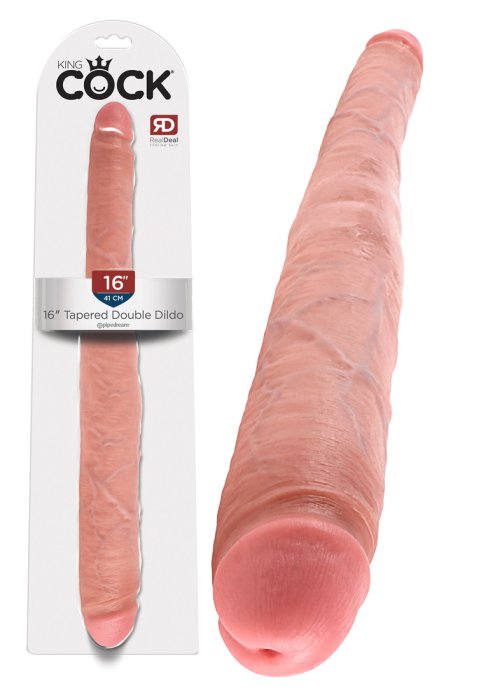 King Cock 16 Tapered Double Dildo Flesh - vedere frontala