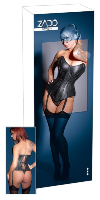Corset Piele Naturala cu Balene Metalice Zado - Negru - dimensiuni complete