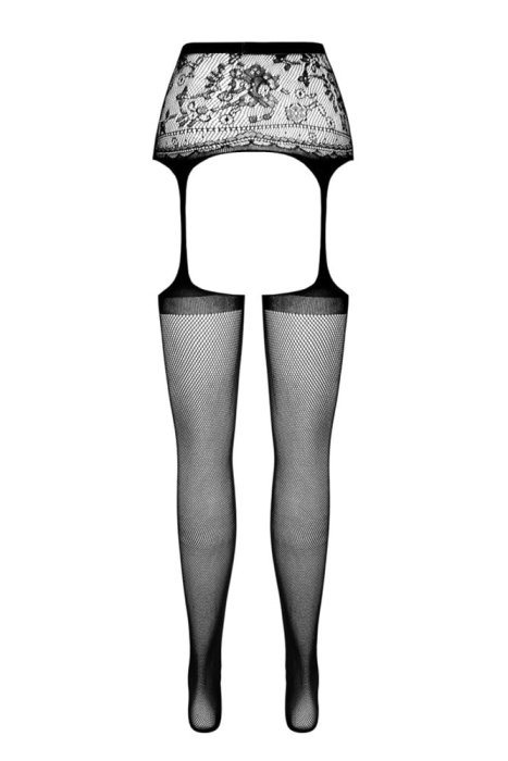 Dres decupat Passion S028, cu decupaje, negru, model floral, S-L# - detaliu finisaj