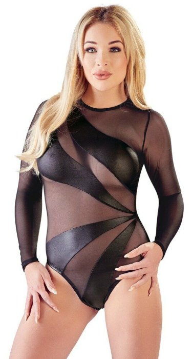 Body Sexy Desen Transparent Wet Look Cottelli Collection - Negru - vedere frontala