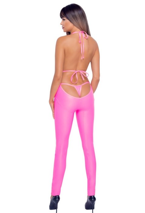 Salopeta wetlook latex, acoperit cu poliuretan roz# - culoare si material