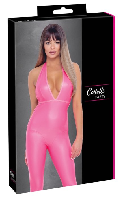 Salopeta wetlook latex, acoperit cu poliuretan roz# - accesorii incluse