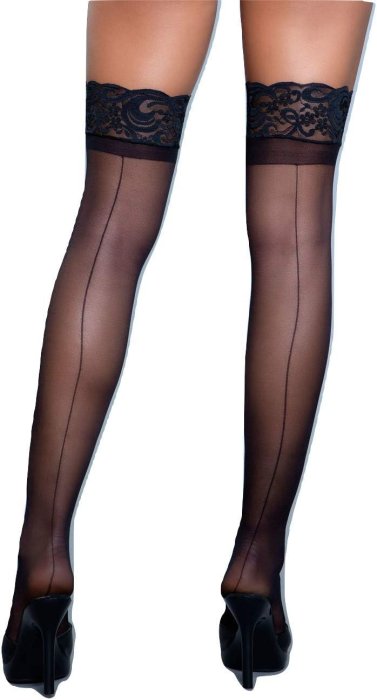 Ciorapi negri cu dunga BeWicked Keep A Secret Thigh Highs-Black, S-L# - vedere frontala