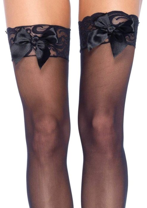 Ciorapi negri cu banda elastica si funde, Bunny Sheer, Leg Avenue, S-L# - detaliu design