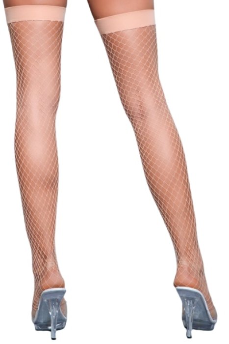 Ciorapi din Plasa cu Banda Elastica Nylon Fishnet Be Wicked - Natural