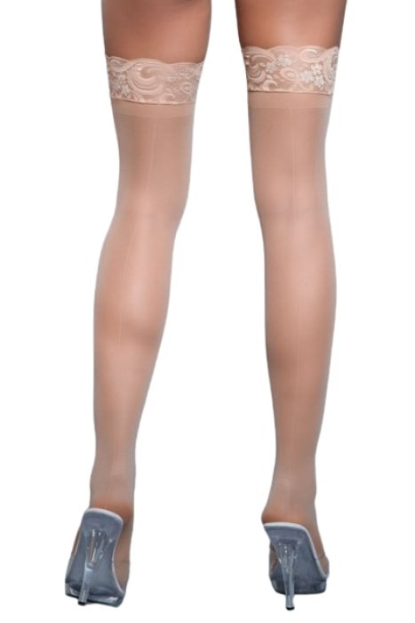 Ciorapi nude satinat cu dantela autoadeziva, Be Wicked, S-L# - detaliu design