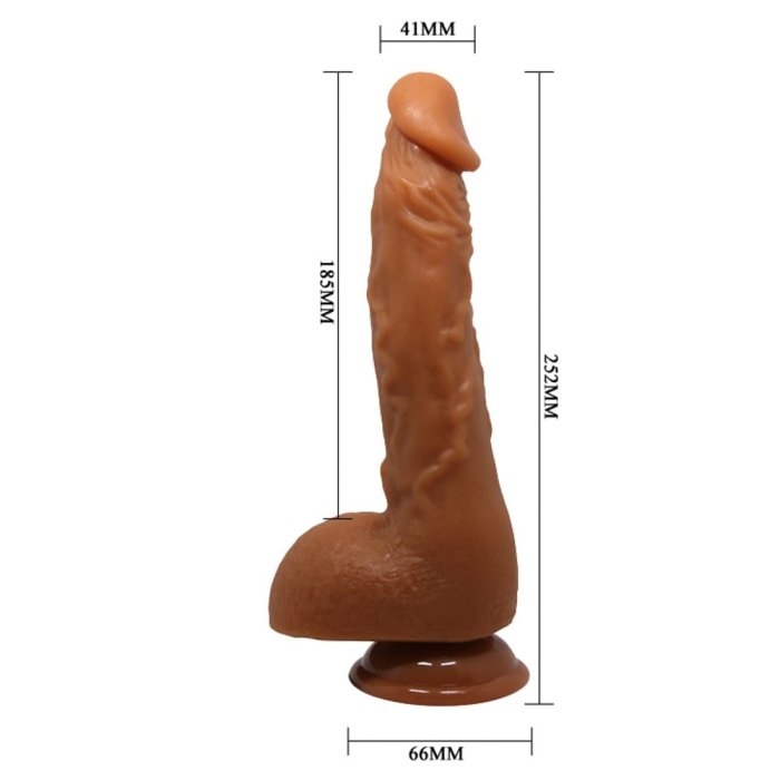 Dildo XXL Realistic cu scrot si ventuza, Beautiful Jason Brown, [ 25 cm x 4,1 cm ] - vedere laterala