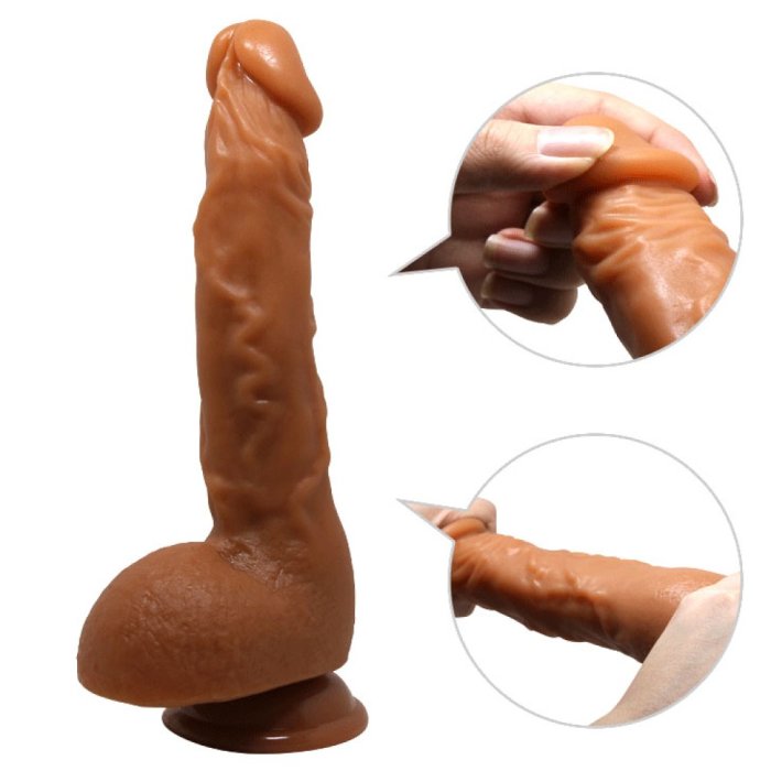 Dildo XXL Realistic cu scrot si ventuza, Beautiful Jason Brown, [ 25 cm x 4,1 cm ] - detaliu finisaj