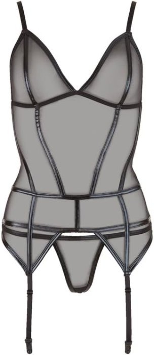 Body Corset cu Inserții Wetlook Cottelli Collection - Negru - dimensiuni complete