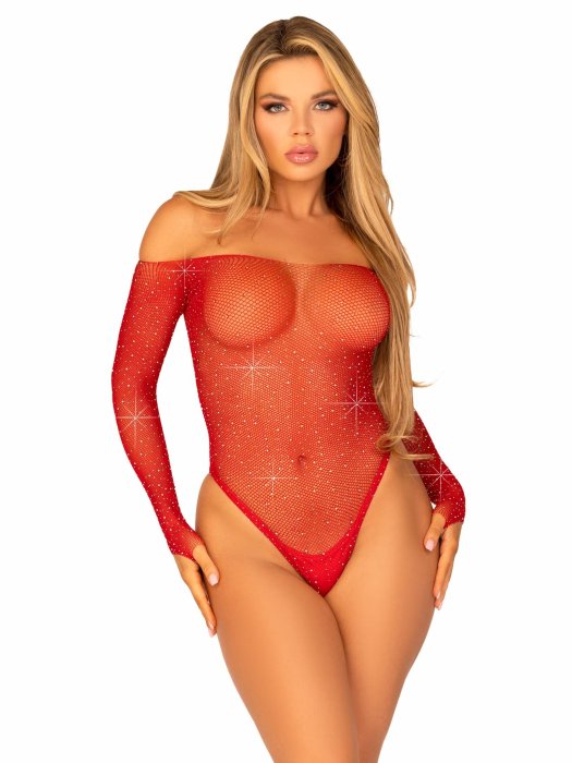 Body plasa rosu cu strasuri, Leg Avenue, S-L#