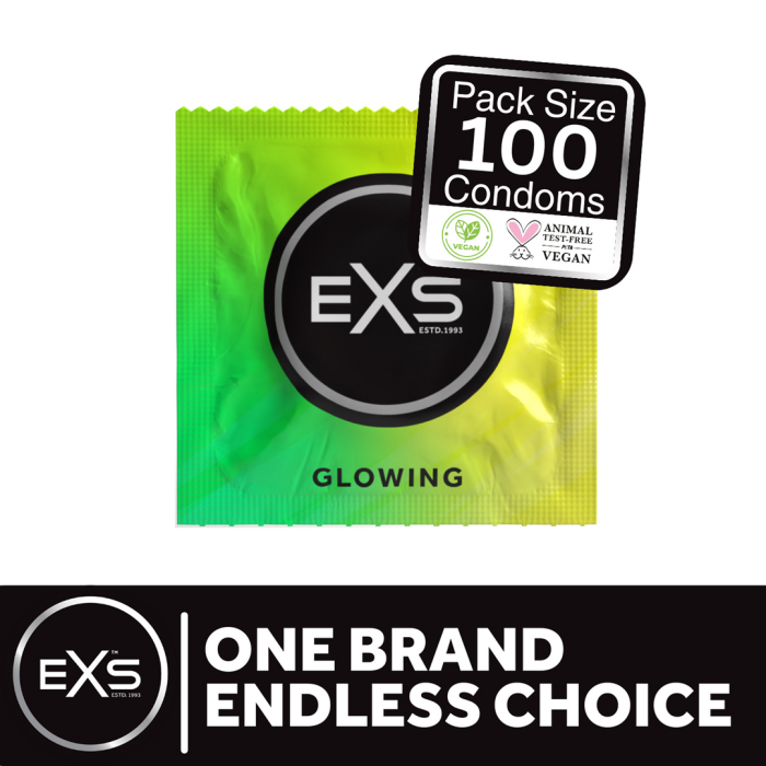 Prezervativ Fluorescent EXS, Glow in the Dark, 100 buc. - culoare si material