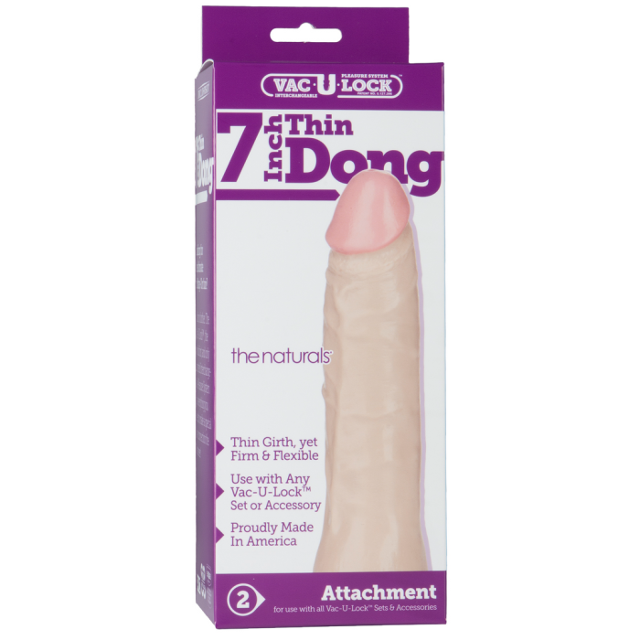 Dildo Vac-U-Lock Thin Natural 7 inch - dimensiuni complete