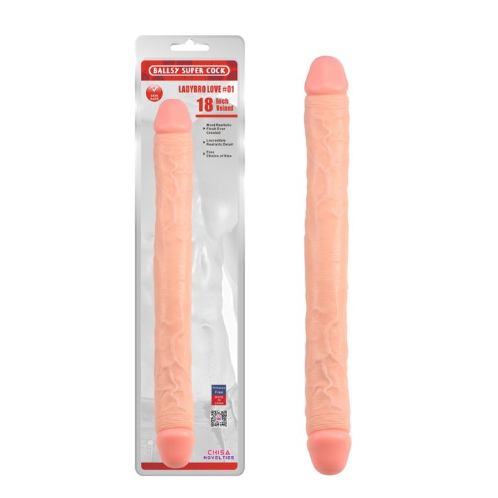 Dildo Dublu Chisa Novelties "Ballsy Super Cock" 46 cm - Natural - detaliu ambalaj