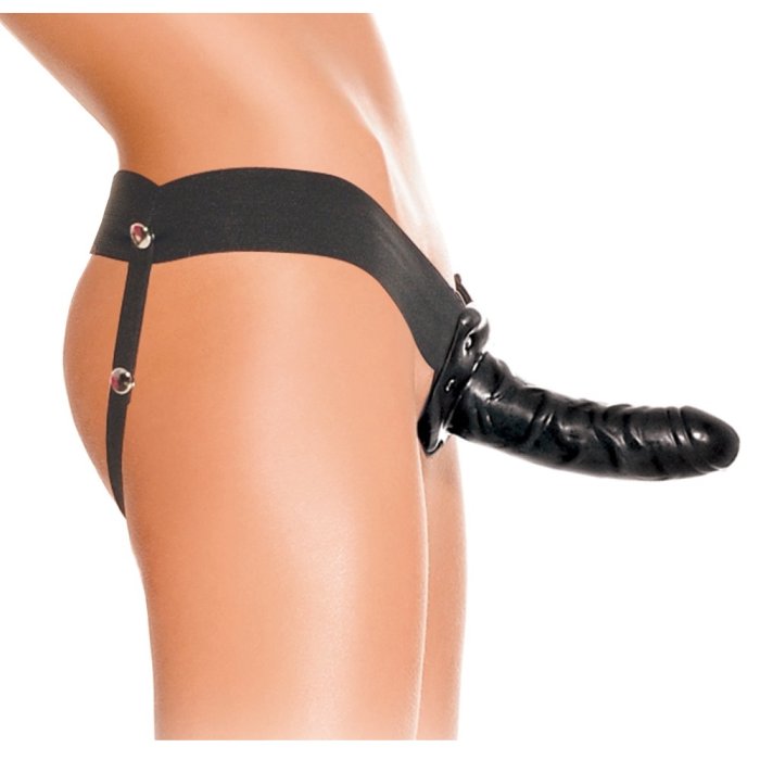 Hollow Strapon Unisex, prelungitor penis negru, 18 cm - detaliu design