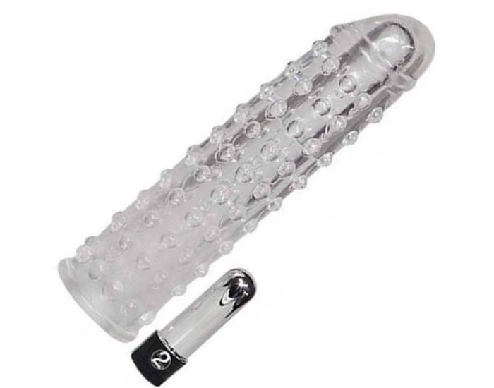 Set Prelungitor Penis cu Striatii Stimulatoare si Vibrator Glont "Seven Creations" 17 cm - vedere laterala