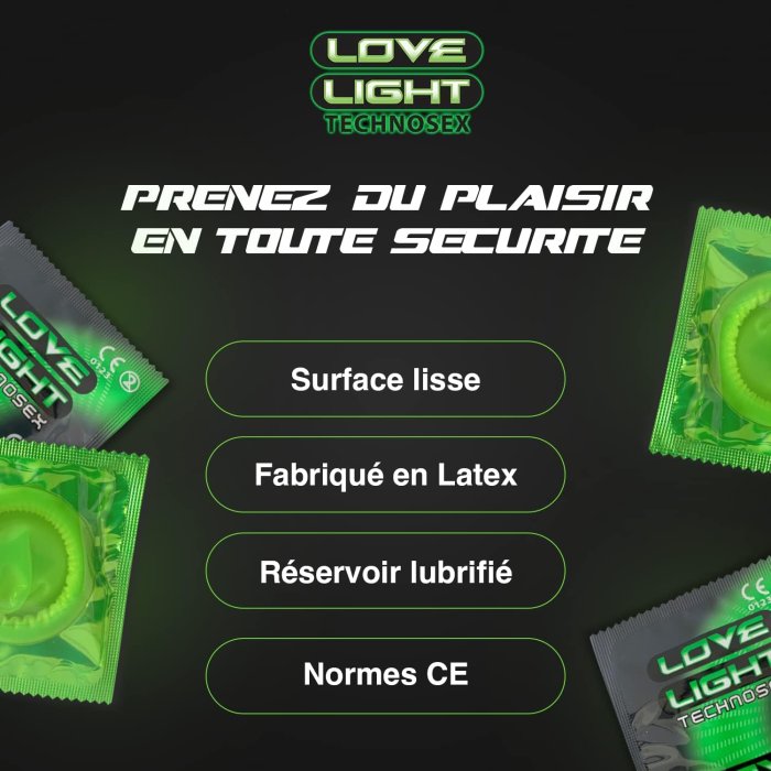 3 Buc. Prezervative Fosforescente Love Light - detaliu finisaj