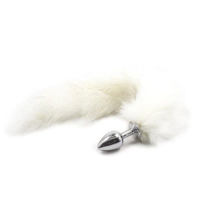 Butt Plug Anal Toyz4Lovers "Fox Tail" 7 cm - Alb - vedere frontala