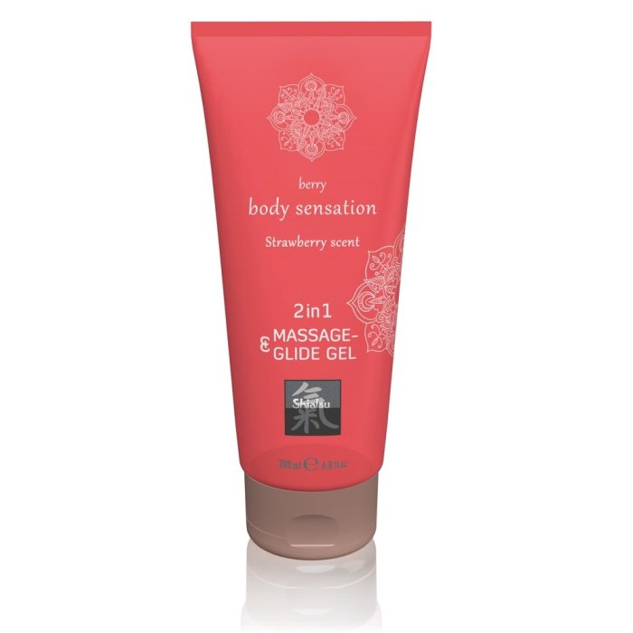 Gel pentru masaj si lubrifiant intim 2 în 1 cu parfum de capsuni, HOT, 200 ml - vedere frontala