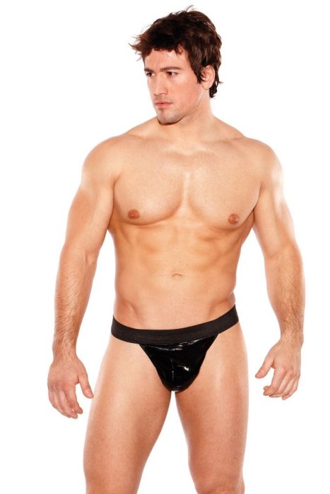 Chiloti tanga barbati,Zeus Wet Look Thong Black, S-L, Allure Lingerie