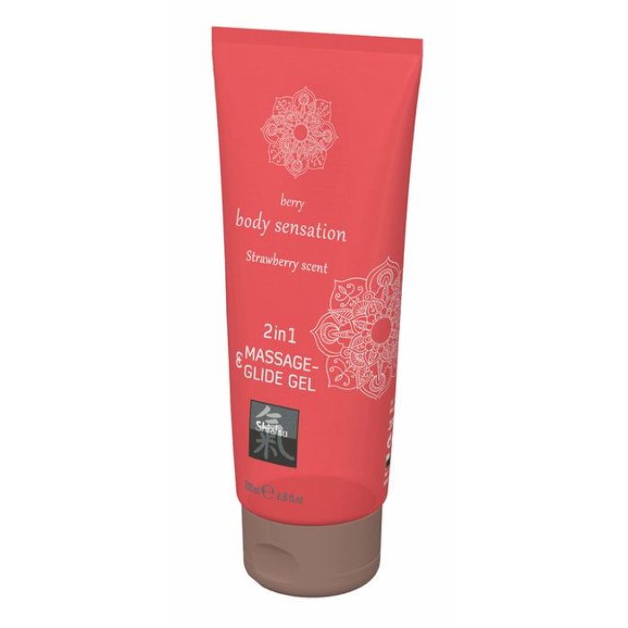 Gel pentru masaj si lubrifiant intim 2 în 1 cu parfum de capsuni, HOT, 200 ml - detaliu design