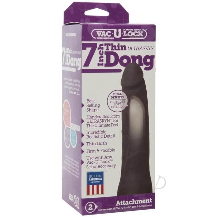 Dildo Vac-U-Lock - 7" ULTRASKYN Thin Dong - Black - vedere spate