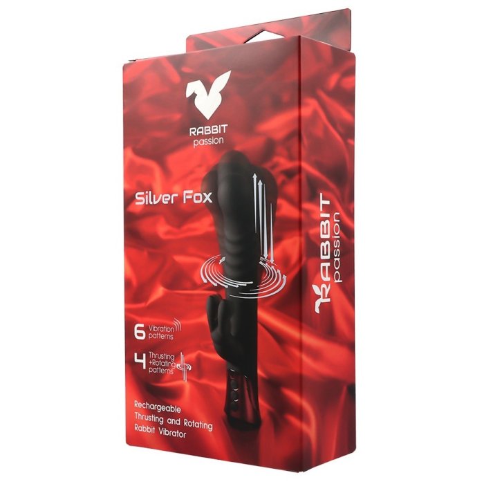 Vibrator Rabbit Passion »Silver Fox« 24,8 cm - Negru - detaliu design