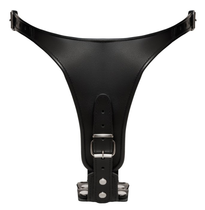Strapon Unisex Zado »Leather Slip With Double Cock« 15 cm - Negru