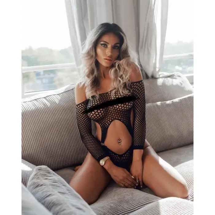 Body cu Maneca Lungă si Tanga Leg Avenue - Negru