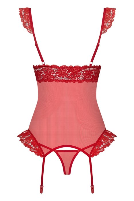 Set senzual de corset si tanga, lenjerie femei, Obsessive, rosu, S/M