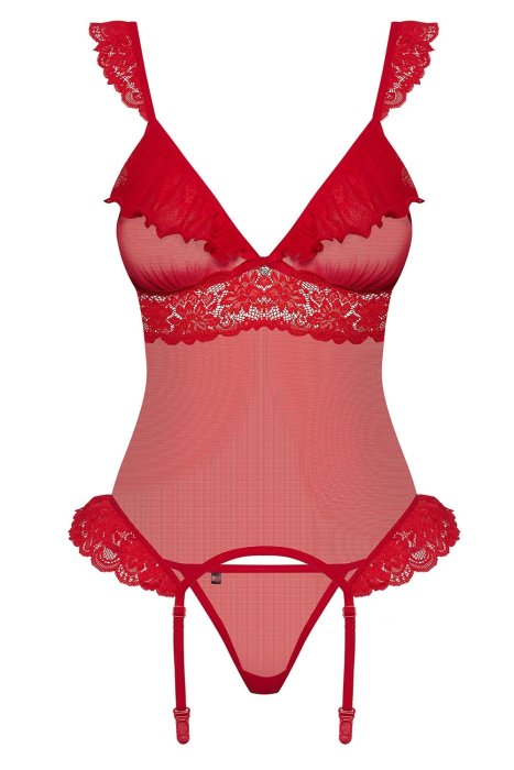Set senzual de corset si tanga, lenjerie femei, Obsessive, rosu, S/M