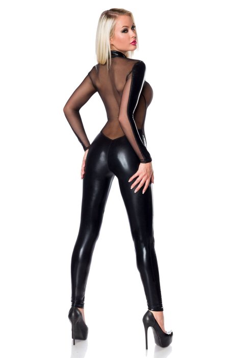 Salopeta Neagra cu Insertii Transparente GoGo Jumpsuit Saresia - Negru