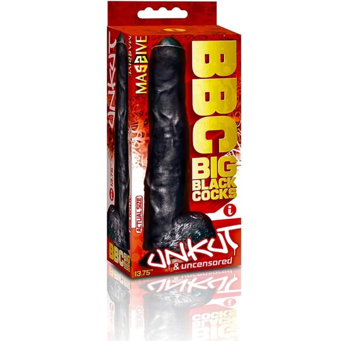Dildo XXL, Icon Brands "Falcon Big Black Cock Uncut" 35 cm - Negru##